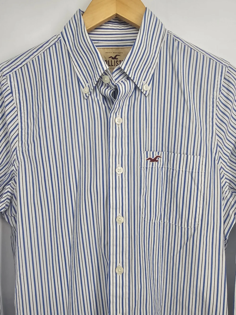 Hollister Blue White Striped Cotton Button Up Shirt Men's S Preppy Coastal